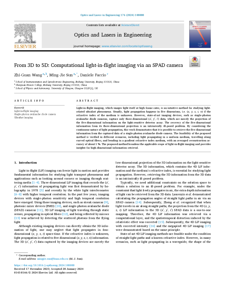 From 3D to 5D: Computational light-in-flight imaging via an SPAD camera