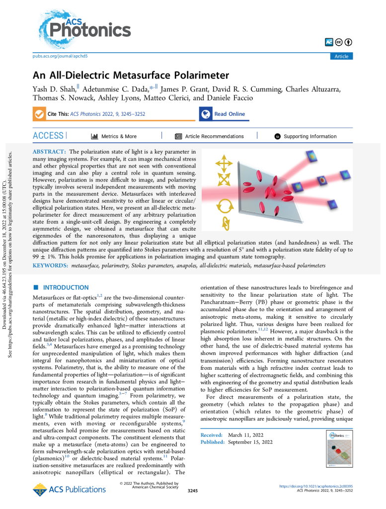 An all-dielectric metasurface polarimeter