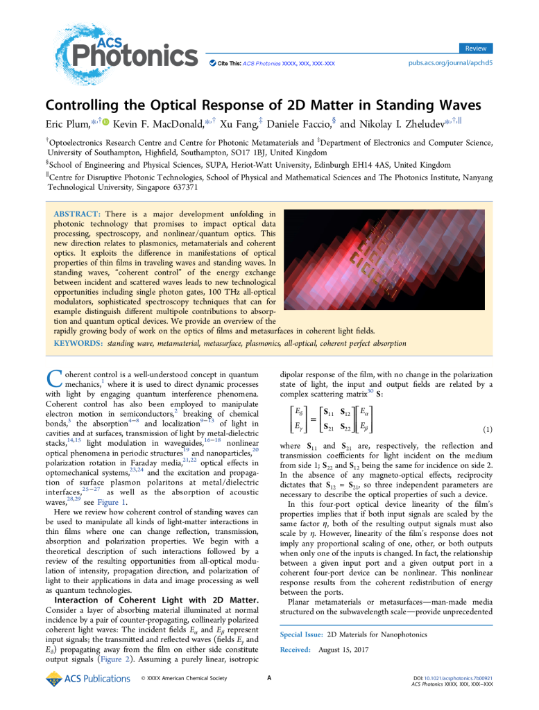 Controlling the Optical Response of 2D Matter in Standing Waves