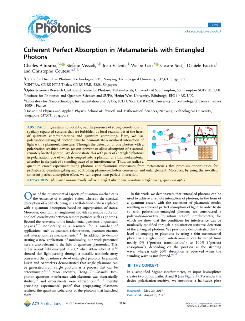 Coherent Perfect Absorption in Metamaterials with Entangled Photons