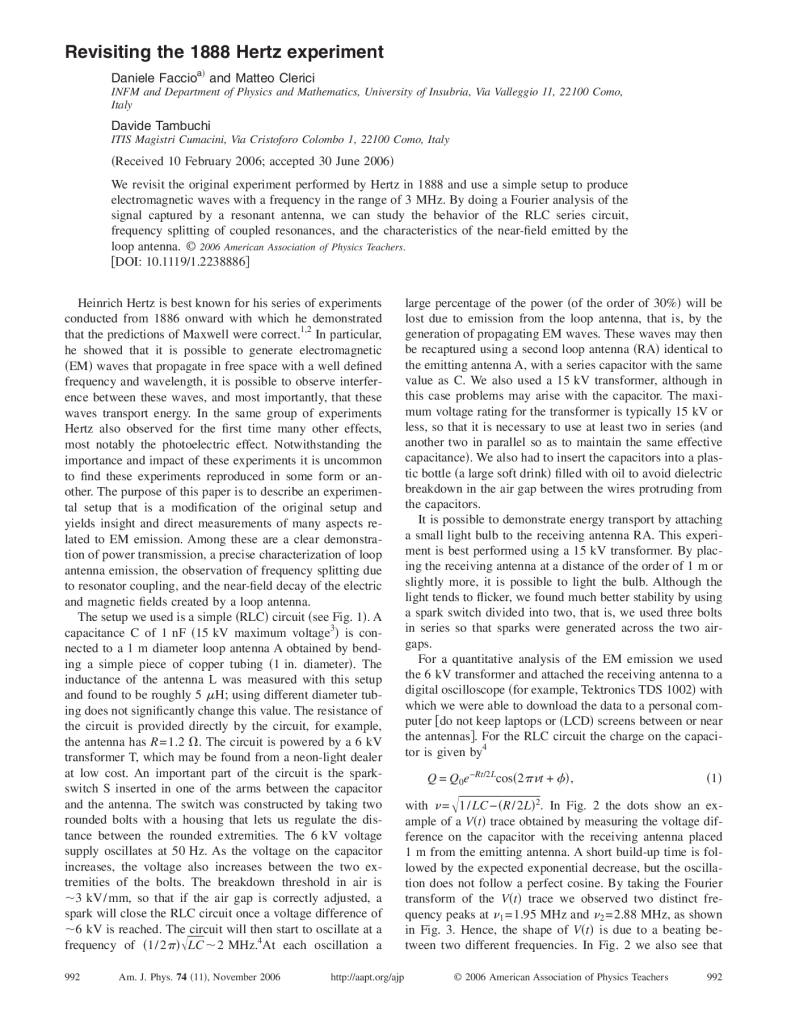 A revisitation of the 1888 Hertz experiment