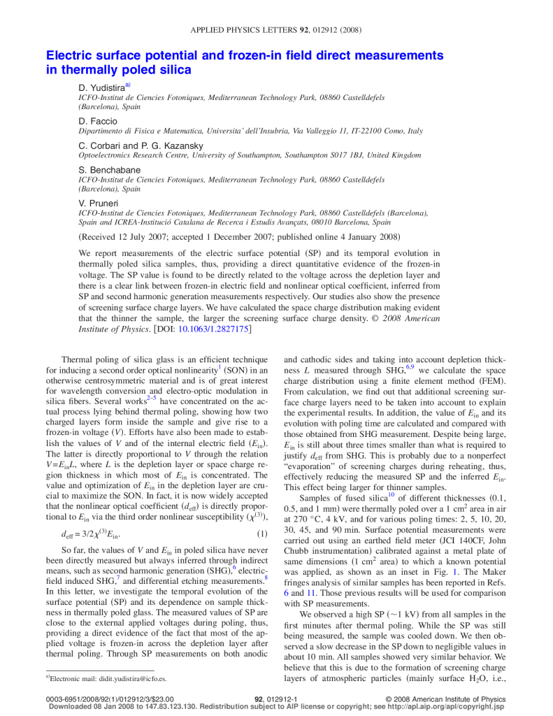 Electric surface potential and frozen-in field direct measurements in thermally poled silica