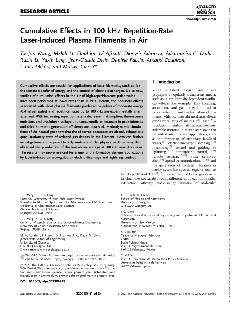 Cumulative Effects in 100 kHz Repetition-Rate Laser-Induced Plasma Filaments in Air