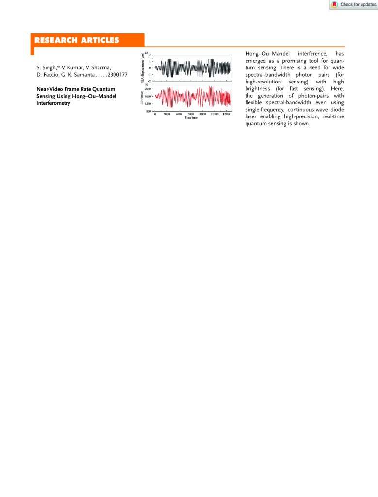 Near-Video Frame Rate Quantum Sensing Using Hong Ou Mandel Interferometry