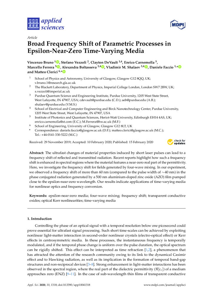Broad Frequency Shift of Parametric Processes in Epsilon-Near-Zero Time-Varying Media