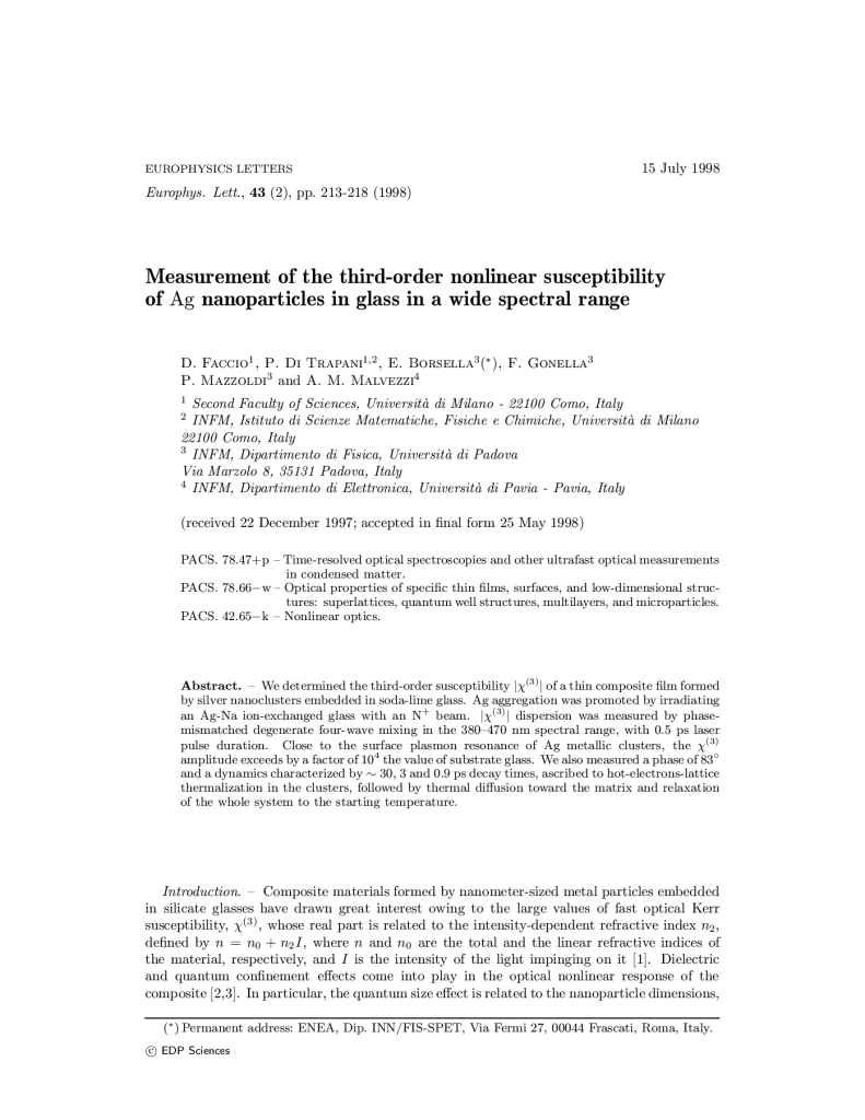 Measurement of the third order nonlinear susceptibility of Ag nanoparticles in glass in a wide spectral range
