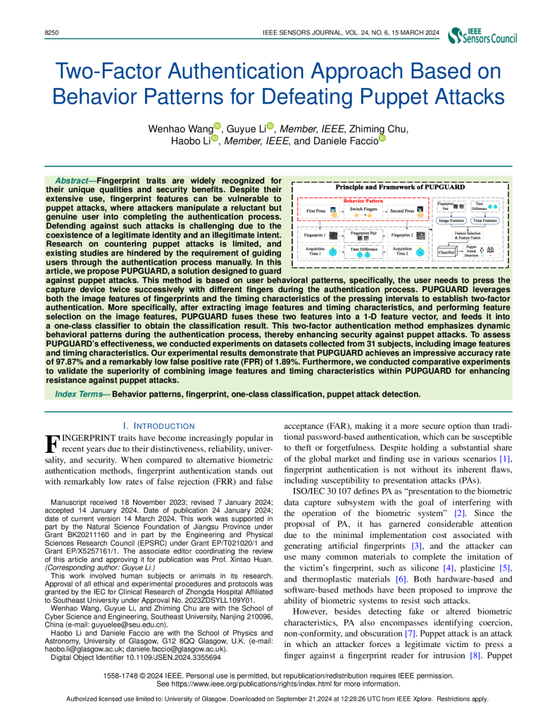 Two-Factor Authentication Approach Based on Behavior Patterns for Defeating Puppet Attacks