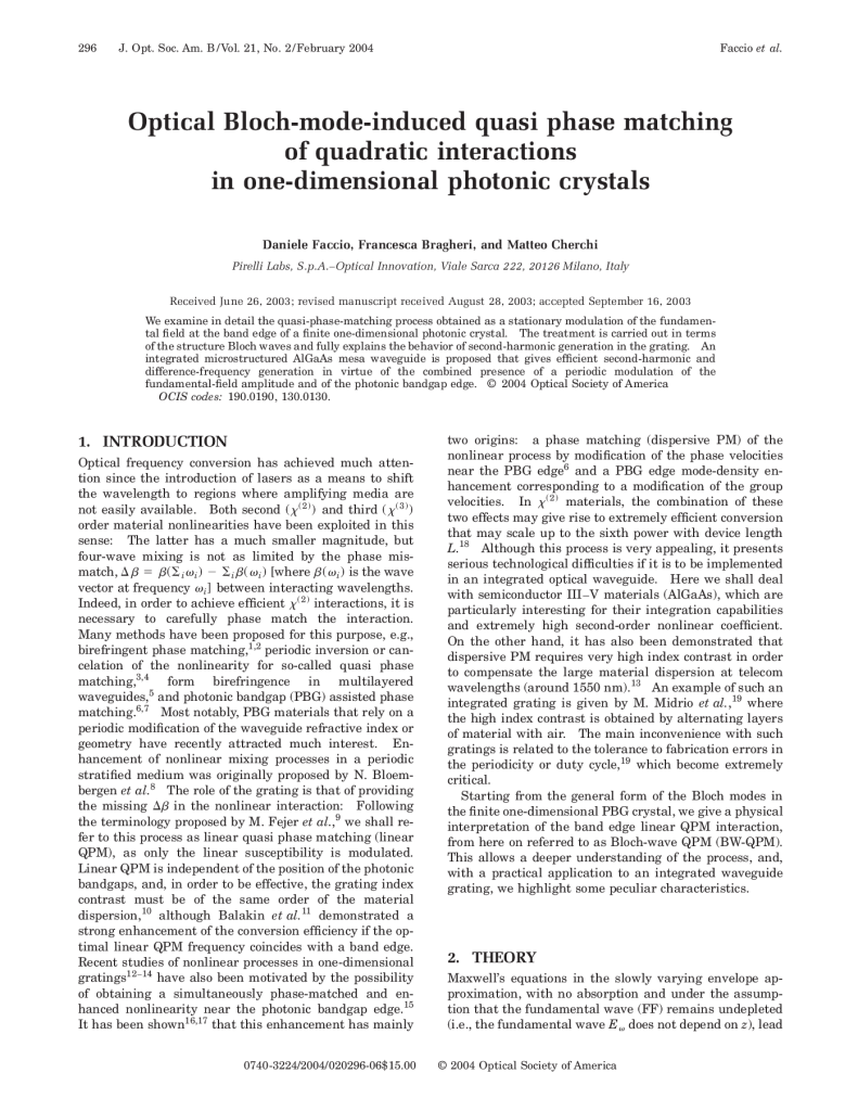 Optical Bloch mode induced quasi phase matching of quadratic interactions
