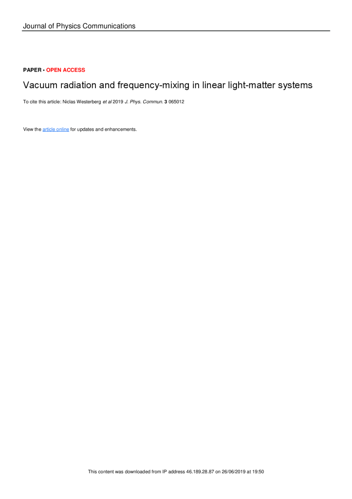 Vacuum radiation and frequency-mixing in linear light-matter systems