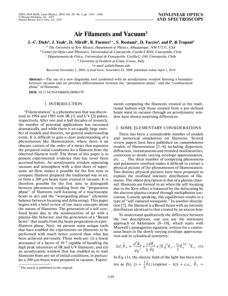 Air filaments and vacuum