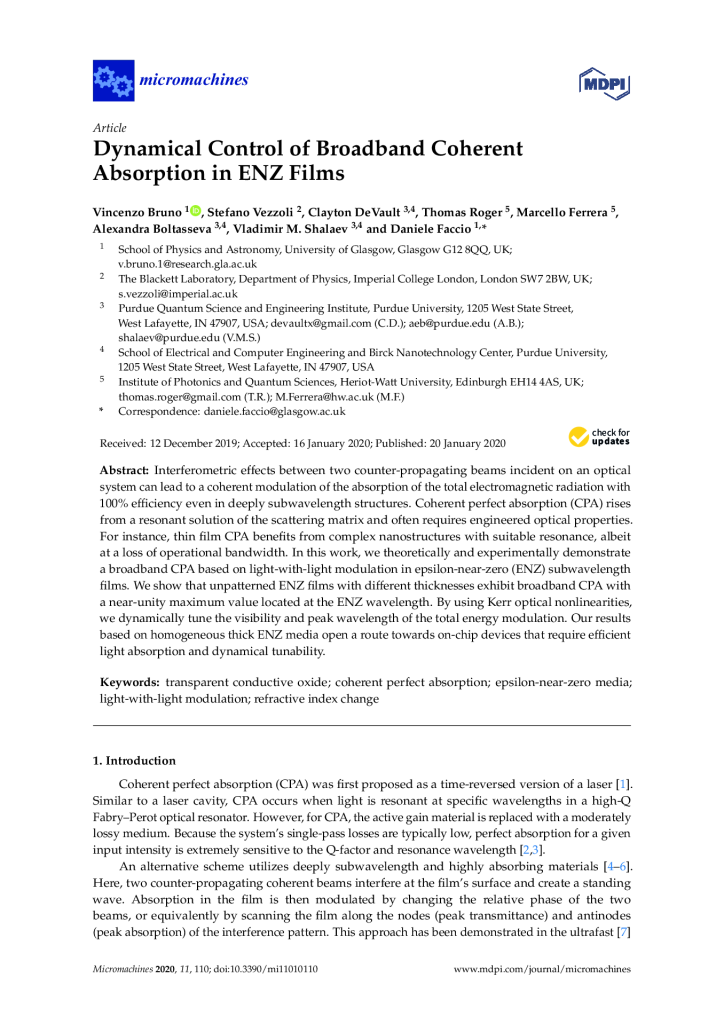 Dynamical Control of Broadband Coherent Absorption in ENZ Films