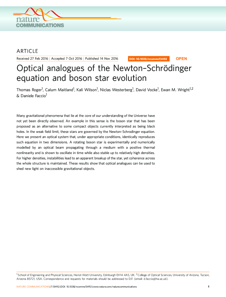 Optical analogues of the Newton-Schrodinger equation and boson star evolution