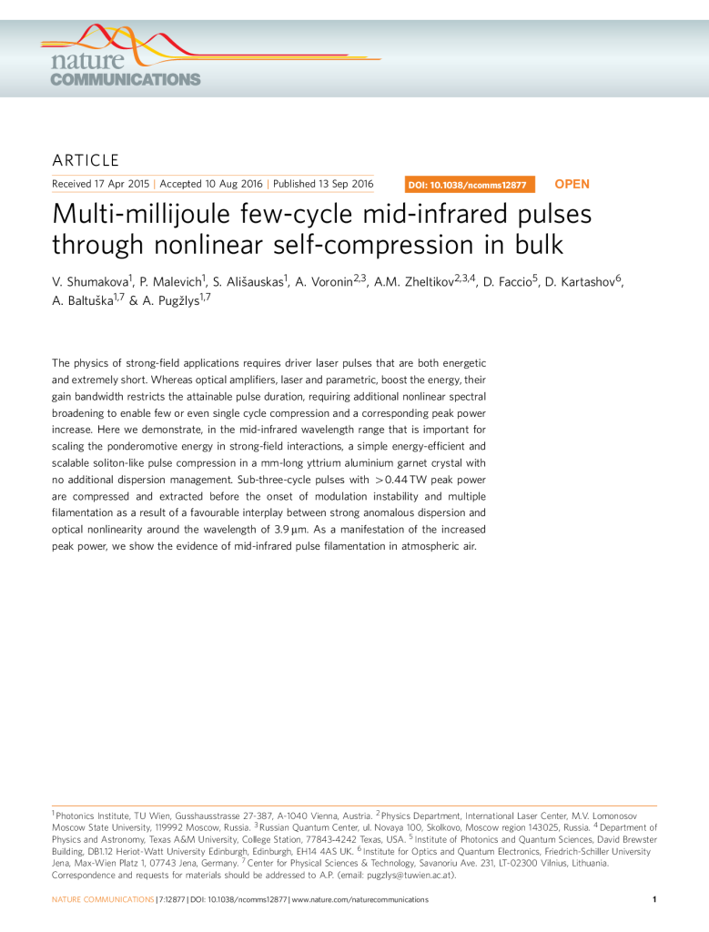 Multi-millijoule few-cycle Mid-IR pulses through nonlinear self-compression in bulk