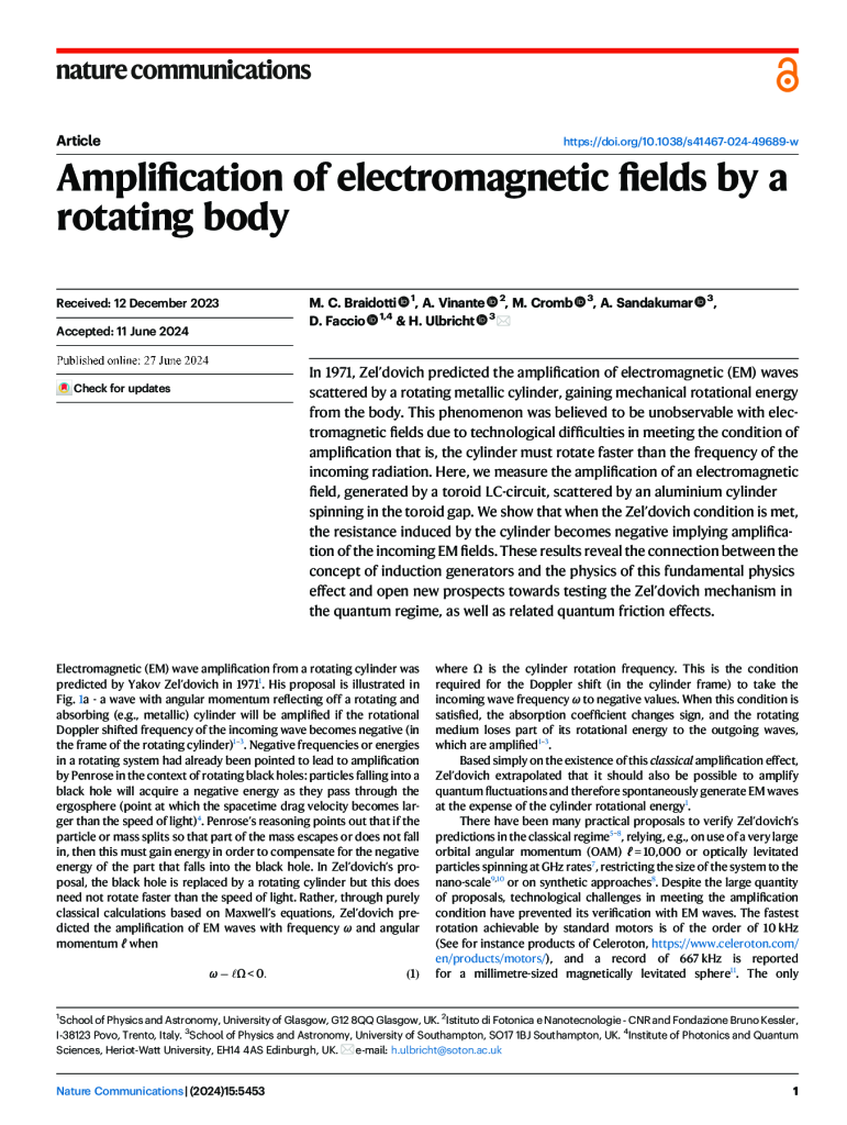 Amplification of electromagnetic fields by a rotating body