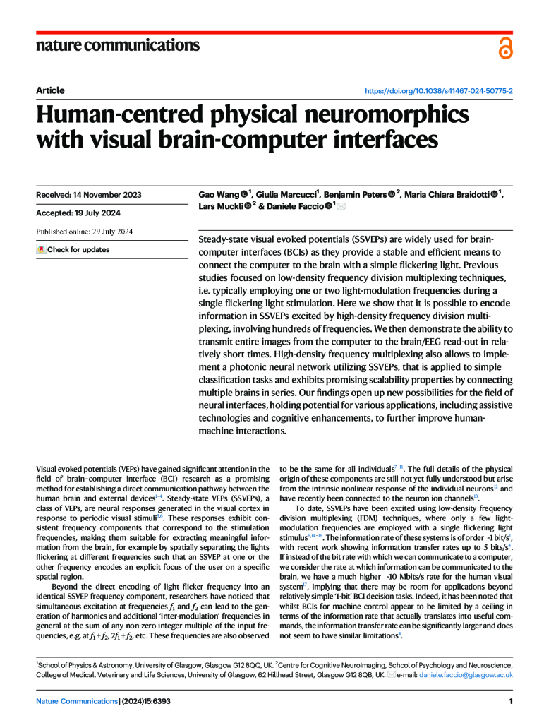 Human-centred physical neuromorphics with visual brain-computer interfaces