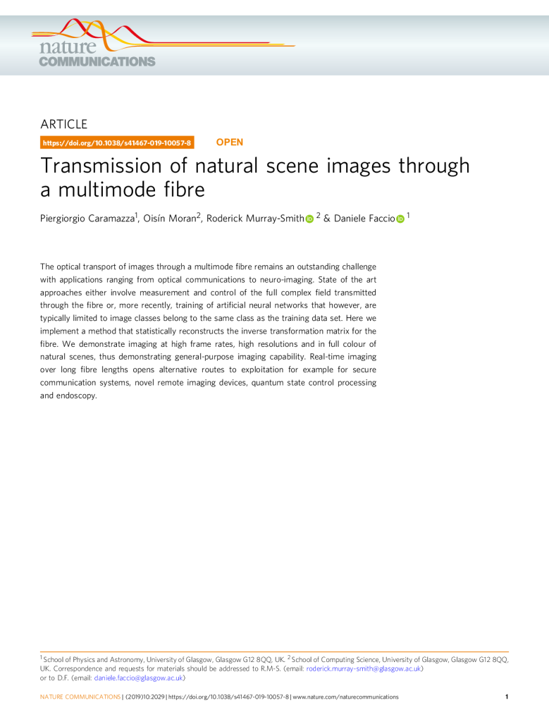 Transmission of natural scene images through a multimode fibre