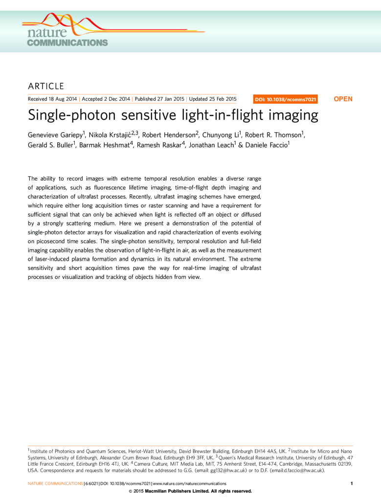 Single-photon sensitive light-in-flight imaging