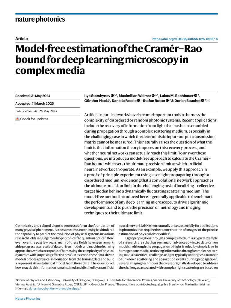 Model-free estimation of the Cramer-Rao bound for deep learning microscopy in complex media