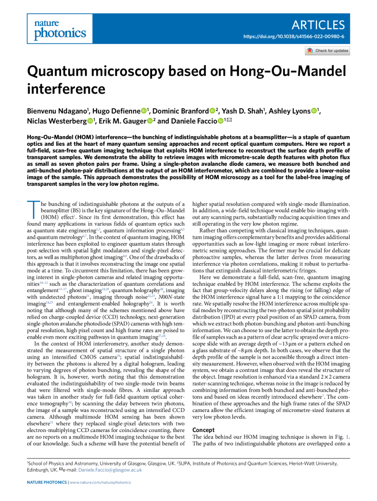 Quantum microscopy based on Hong-Ou-Mandel interference