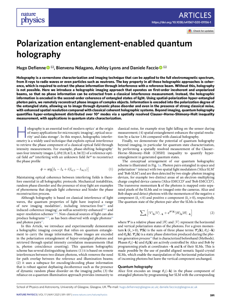 Polarisation entanglement-enabled quantum holography
