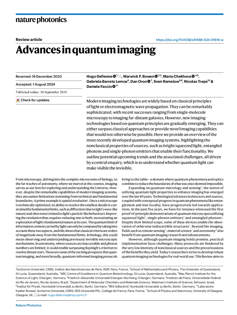 Advances in quantum imaging