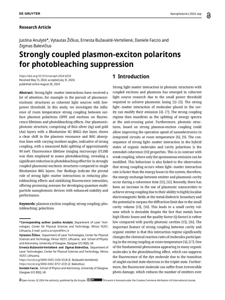 Strongly coupled plasmon-exciton polaritons for photobleaching suppression