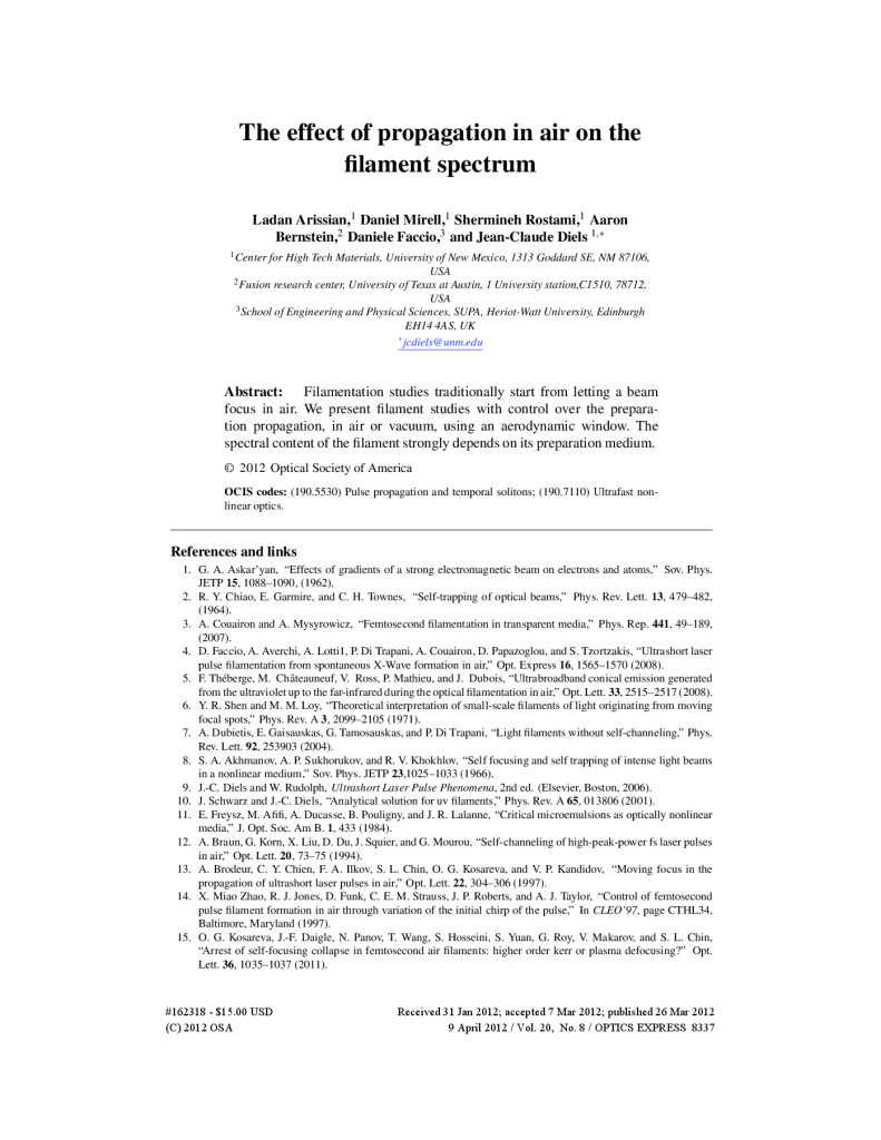 The effect of propagation in air on the filament spectrum