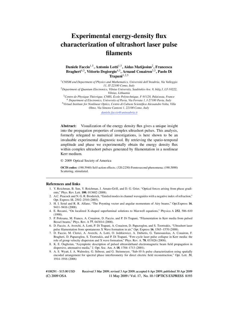 Experimental energy-density flux characterization of ultrashort laser pulse filaments