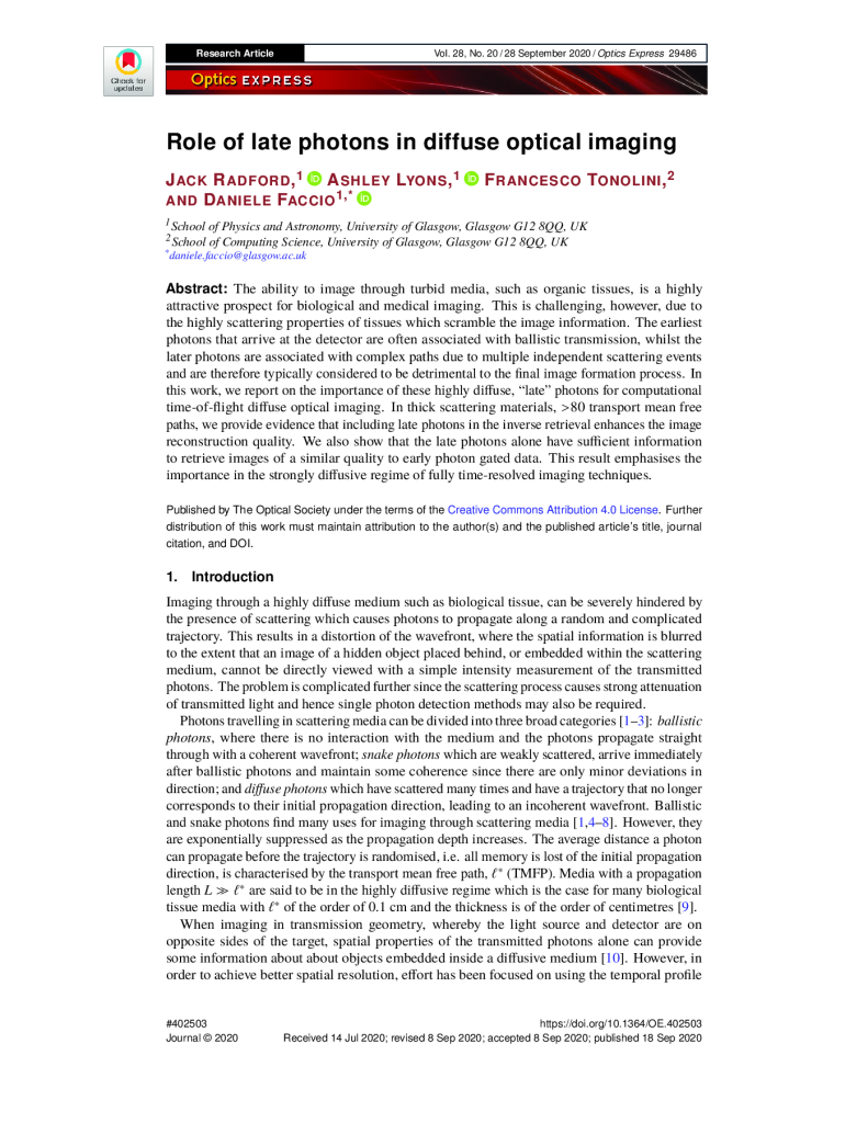 The role of late photons in diffuse optical imaging