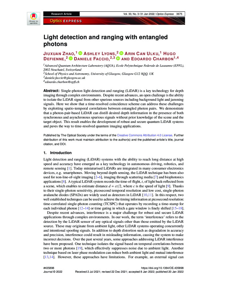 Quantum Light Detection and Ranging
