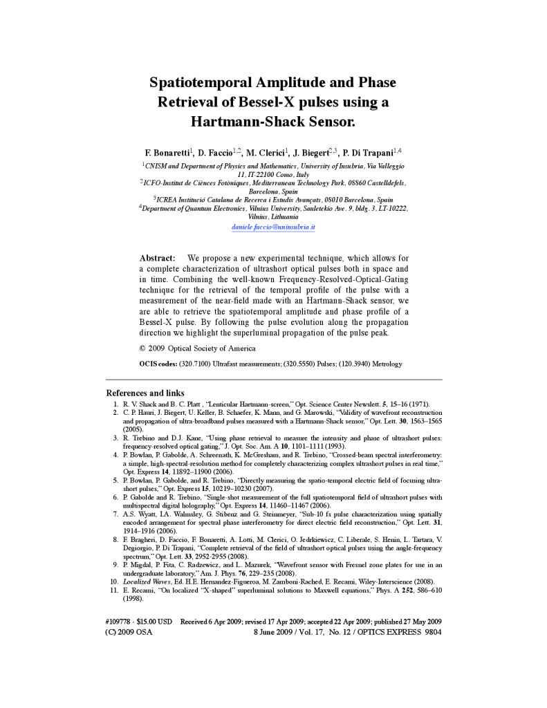 Spatiotemporal Amplitude and Phase Retrieval of Bessel-X pulses using a Hartmann-Shack Sensor