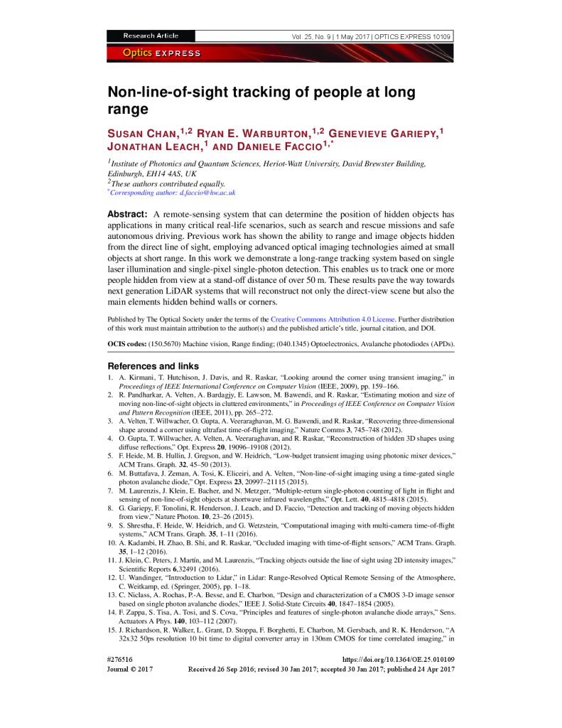 Non-line-of-sight tracking of people at long range