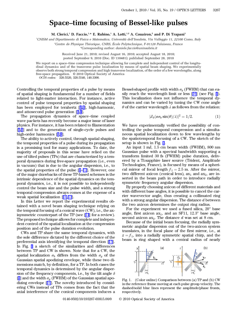 Space-time focusing of Bessel-like pulses