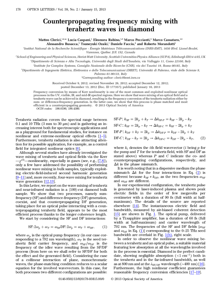 Terahertz difference frequency generation in diamond