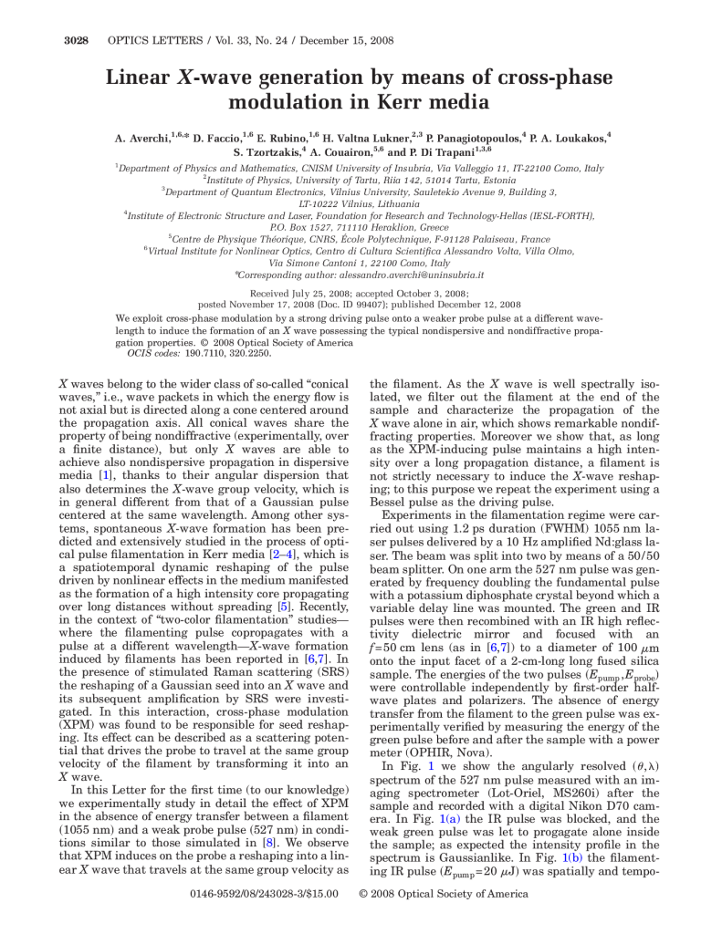 Linear X-wave generation by means of cross-phase modulation in Kerr media
