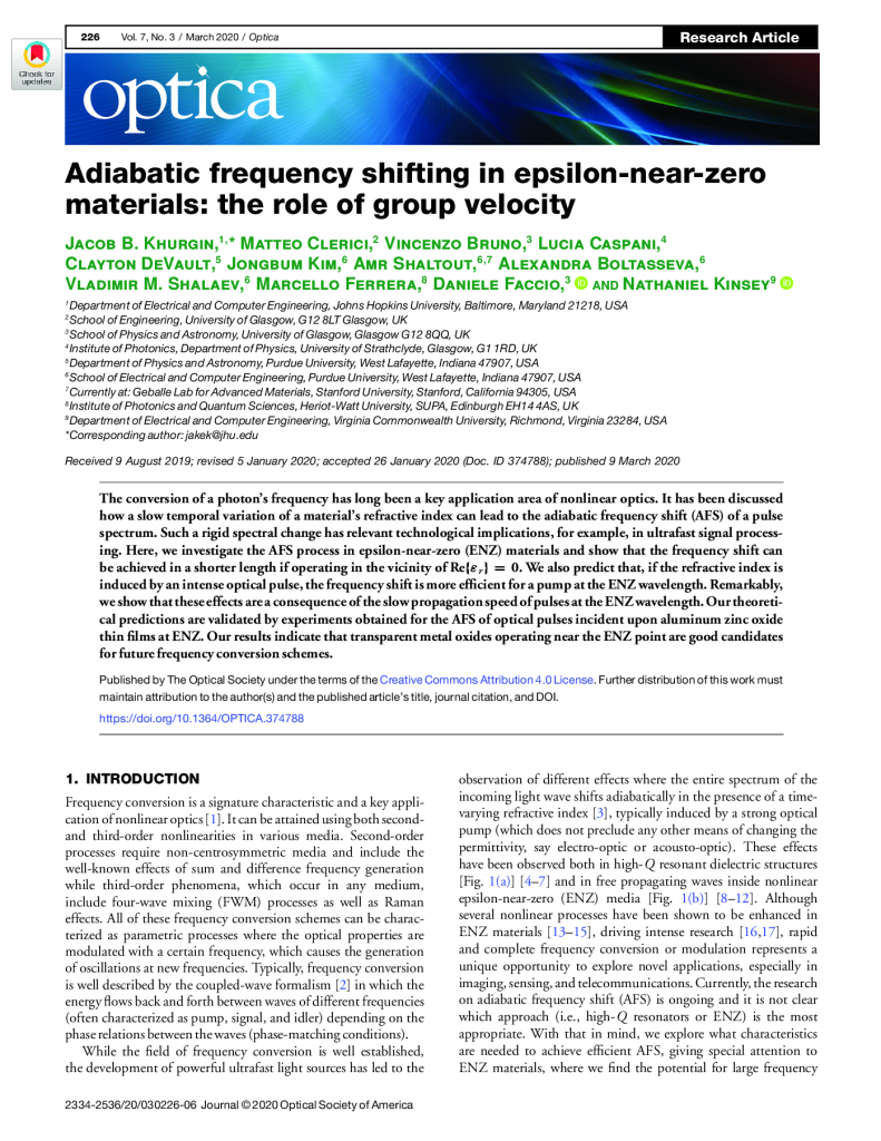 Adiabatic frequency shifting in epsilon-near-zero materials: the role of group velocity