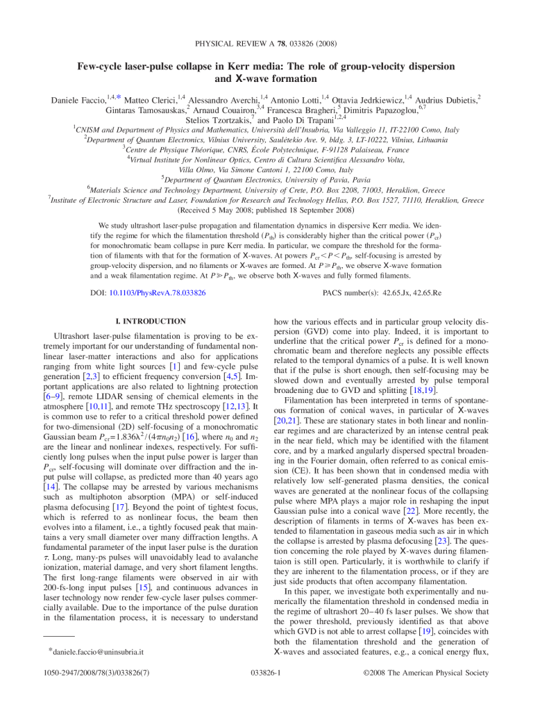 Few-cycle laser pulse collapse in Kerr media: the role of group velocity dispersion andX wave formation