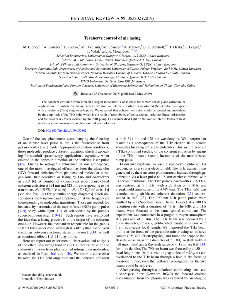 Terahertz control of air lasing