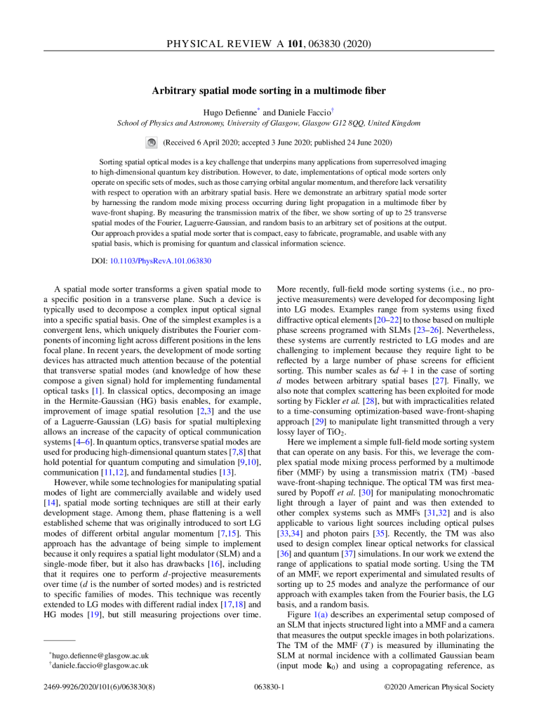 Arbitrary spatial mode sorting in a multimode fiber