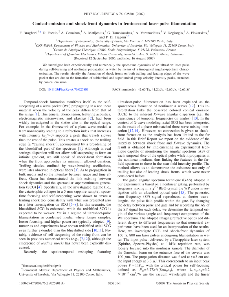 Conical-Emission and Shock-Front Dynamics in fs Laser Pulse Filamentation