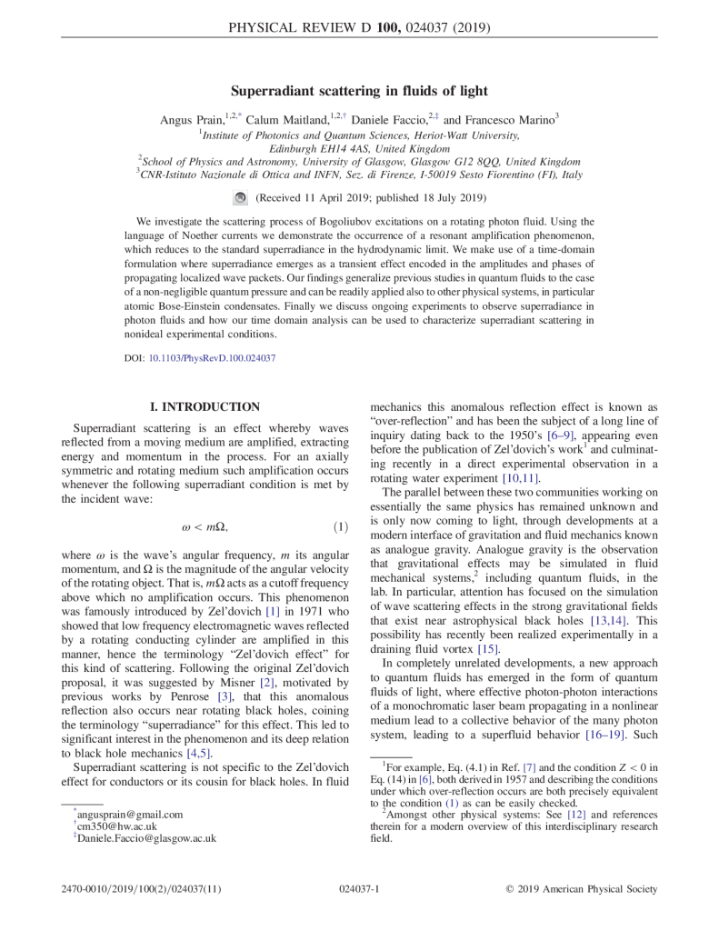 Superradiant scattering in fluids of light