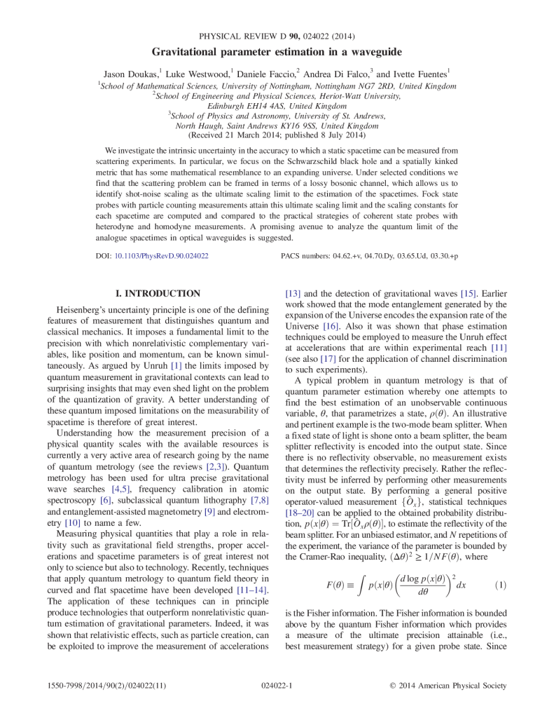 Gravitational parameter estimation in a waveguide