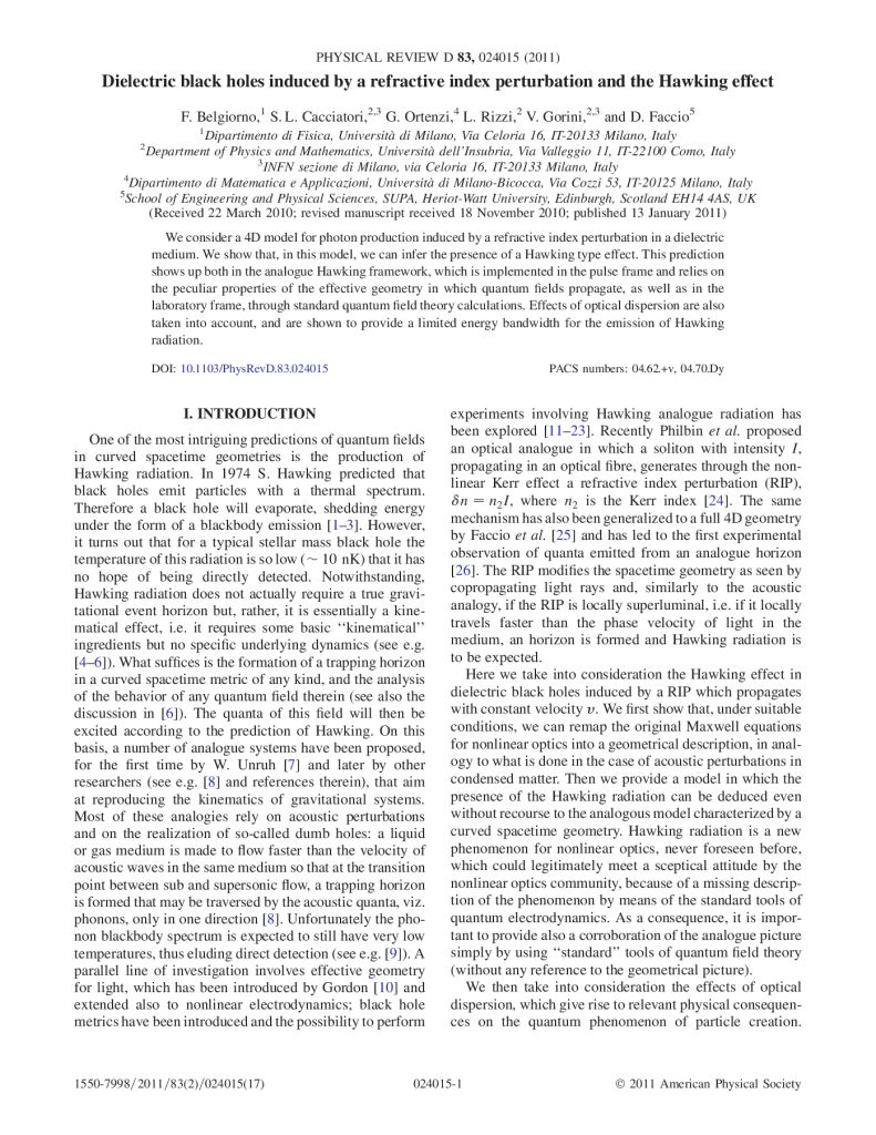 Dielectric black holes induced by a refractive index perturbation and the Hawking effect