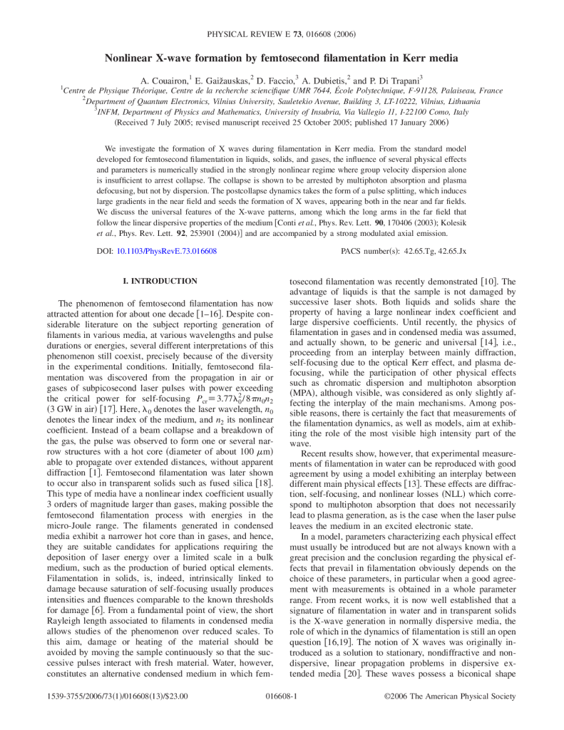 Nonlinear X-wave formation by femtosecond filamentation in Kerr media