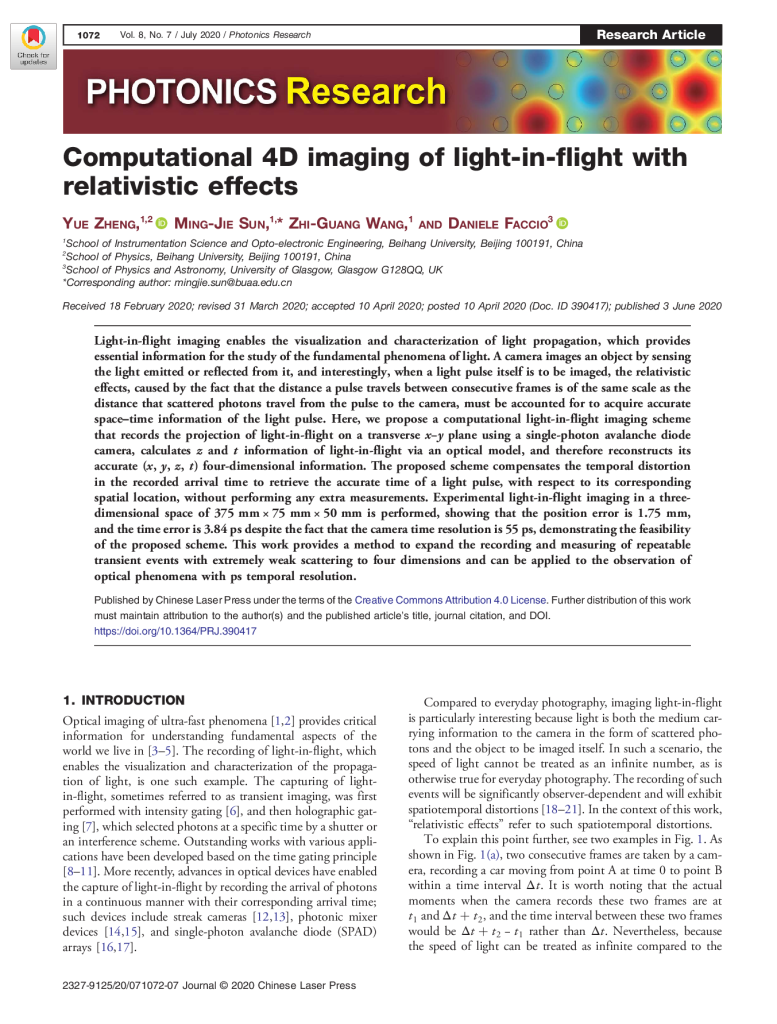 Computational 4D imaging of light-in-flight with relativistic effects