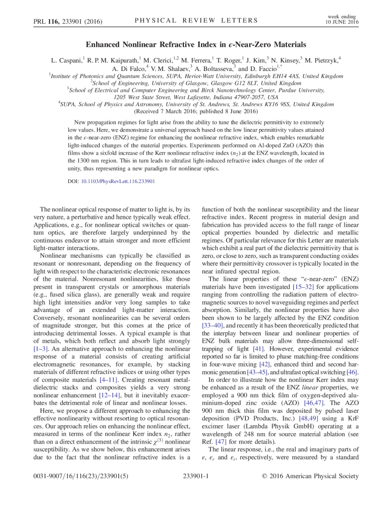 Enhanced nonlinear refractive index in epsilon-near-zero materials