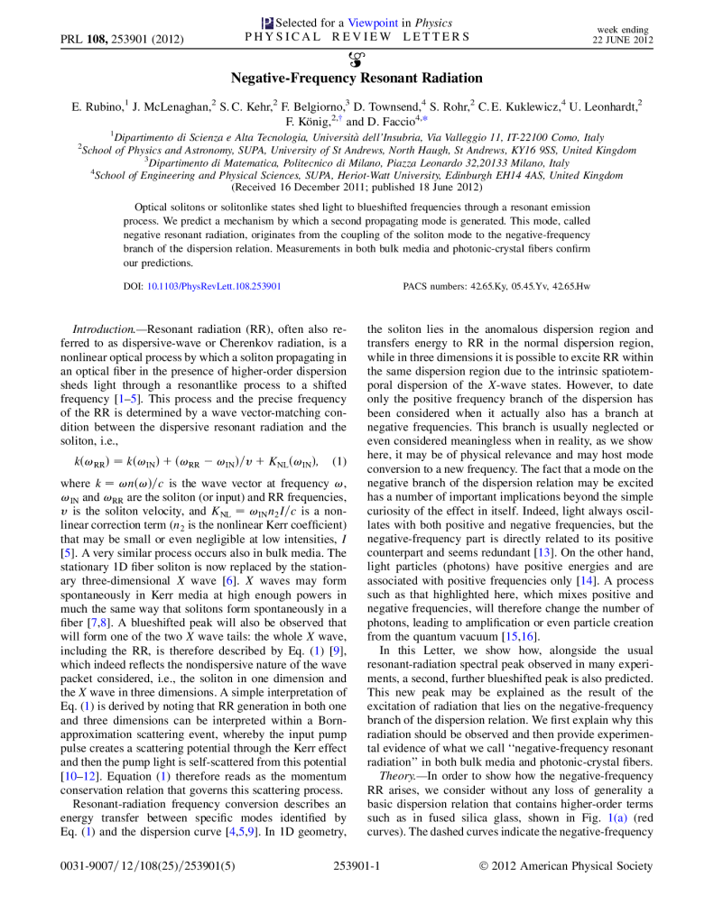Negative frequency resonant radiation