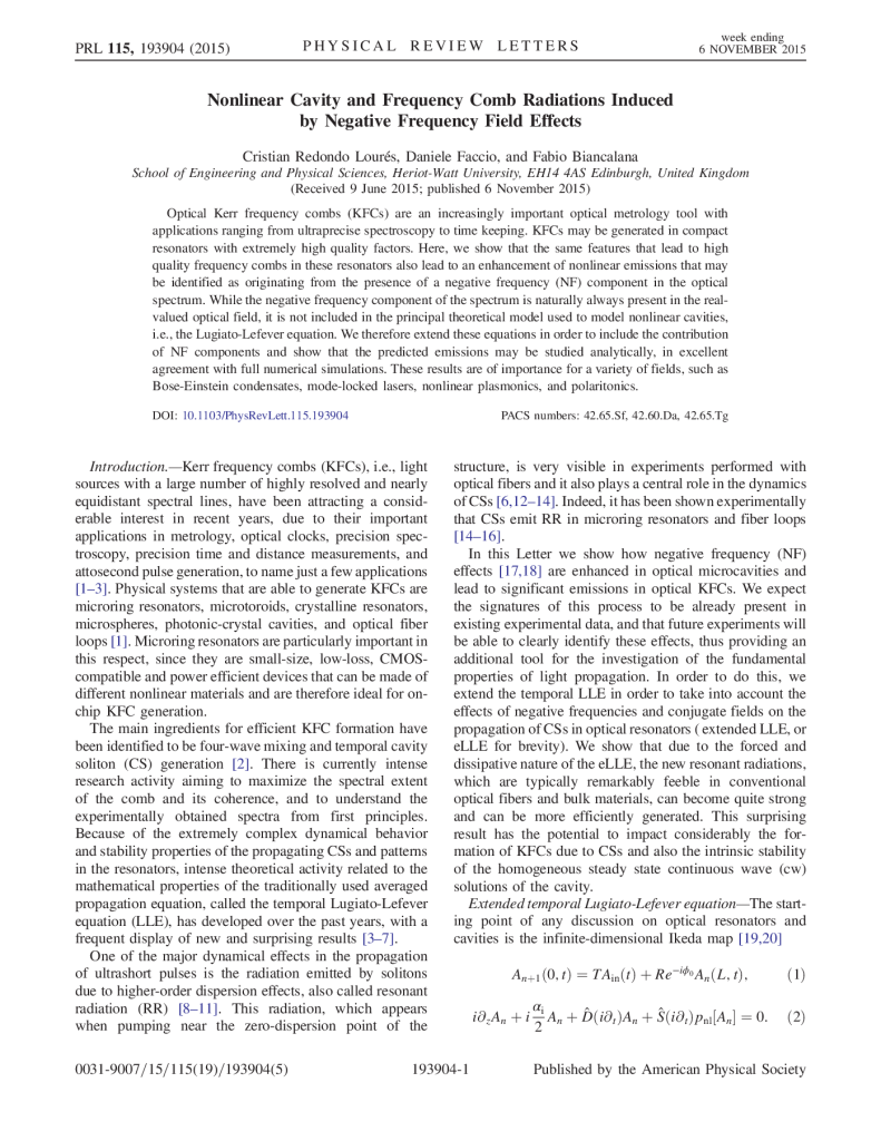 Nonlinear Cavity and Frequency Comb Radiations Induced by Negative Frequency Field Effects