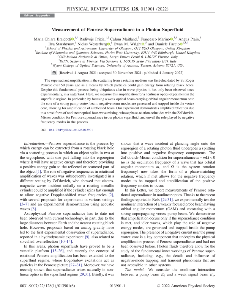 Measurement of Penrose Superradiance in a Photon Superfluid