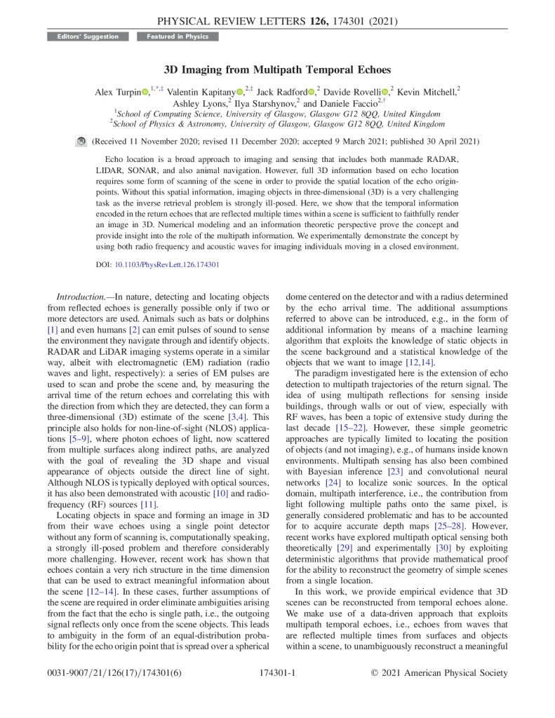 3D imaging from multipath temporal echoes